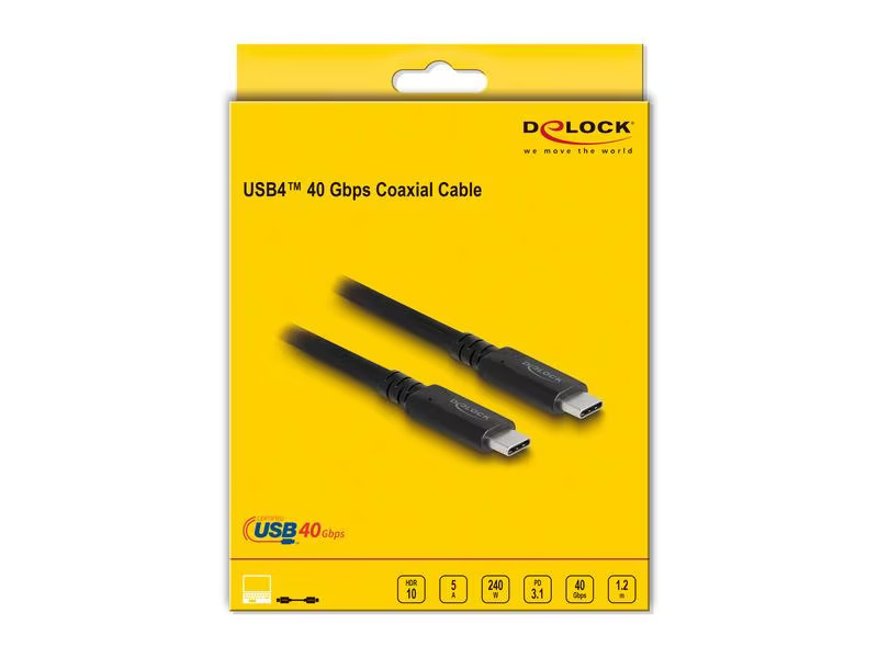 Delock USB4-Kabel 40 Gbps koaxial USB C - USB C 1.2 m