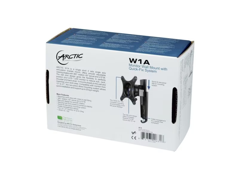Arctic Cooling Wandhalter W1A bis 20 kg – Schwarz