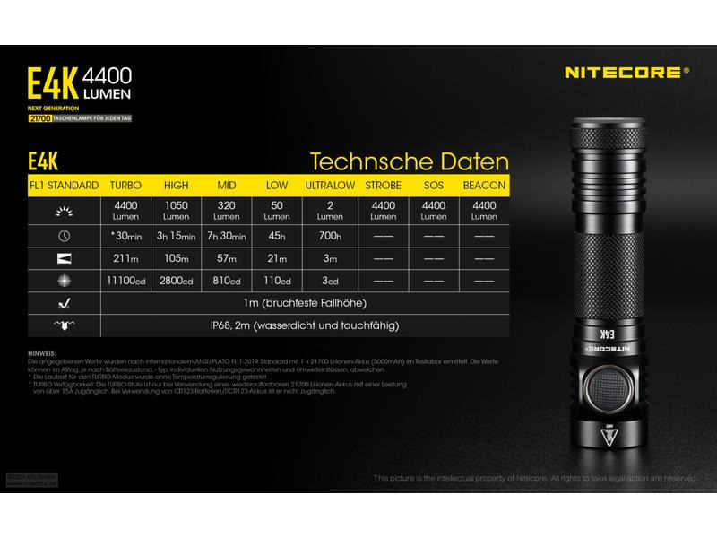 Nitecore Taschenlampe E4K 4400 Lumen