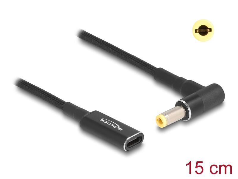 Delock Ladekabel USB-C zu 5.5 x 2.5 mm Stecker 90° gewinkelt, 15 cm