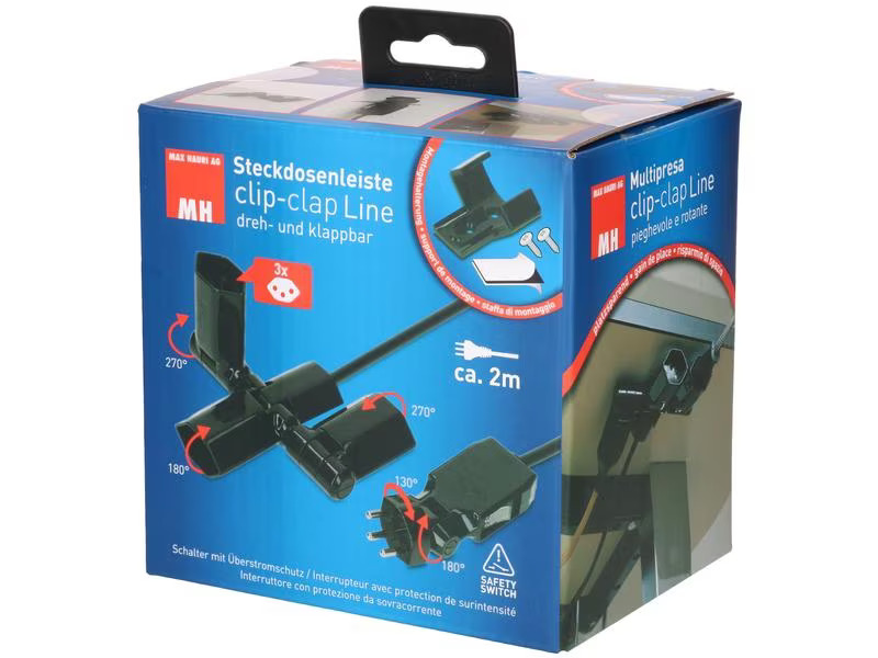 Max Hauri Steckdosenleiste Clip-Clap Line 3x T13, Schwarz