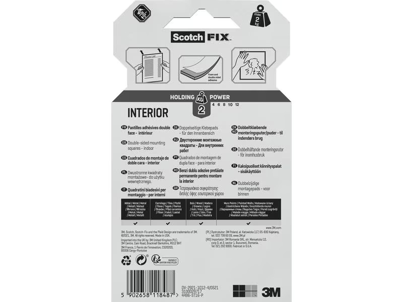 Scotch Innenmontagequadrate Scotch-Fix, 25 mm x 25 mm, Weiss