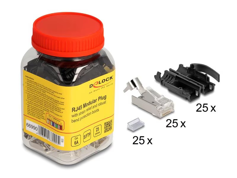 Delock Stecker RJ45, S/FTP, Cat.6A 25 Stück, Schwarz