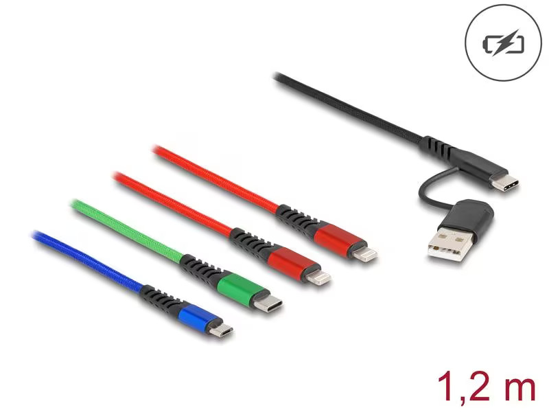 Delock USB-Ladekabel USB A/USB C - 2x Lightning/Micro-USB B/USB C