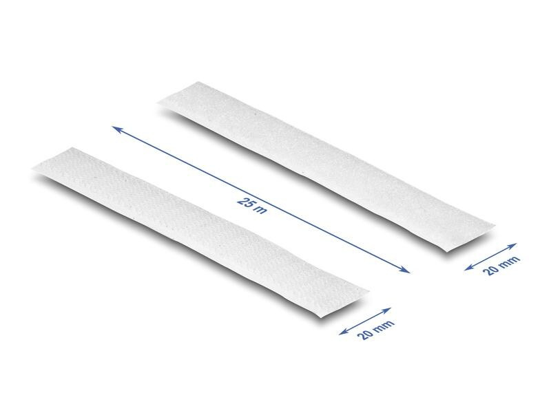 Delock Klettband 25 m x 20 mm mit Haft- und Flauschband Weiss