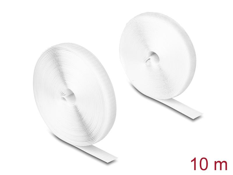 Delock Klettband 10 m x 20 mm mit Haft- und Flauschband Weiss