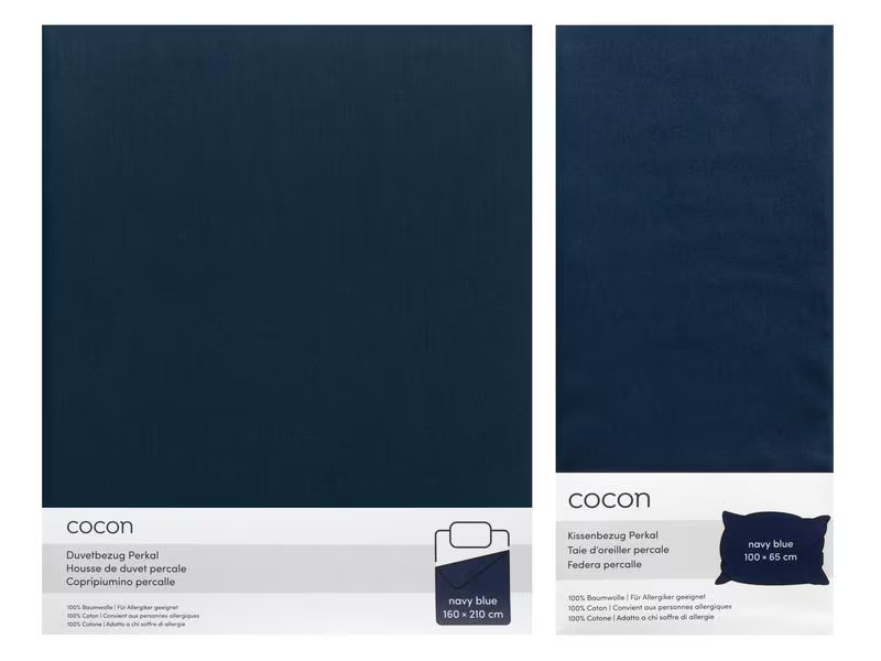 COCON Bettwäschegarnitur Perkal 160 x 210 / 65 x 100, Marineblau
