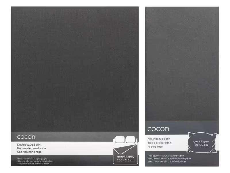 COCON Bettwäschegarnitur Satin 200 x 210 / 50 x 70, Graphit