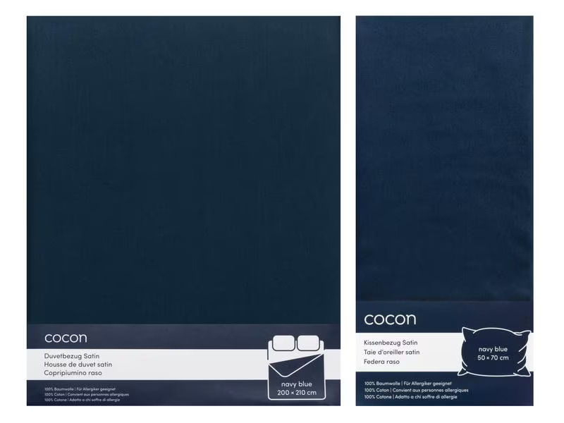 COCON Bettwäschegarnitur Satin 200 x 210 / 50 x 70, Marineblau