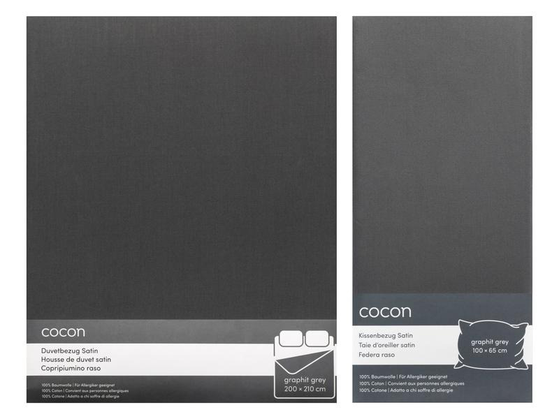 COCON Bettwäschegarnitur Satin 200 x 210 / 65 x 100, Graphit