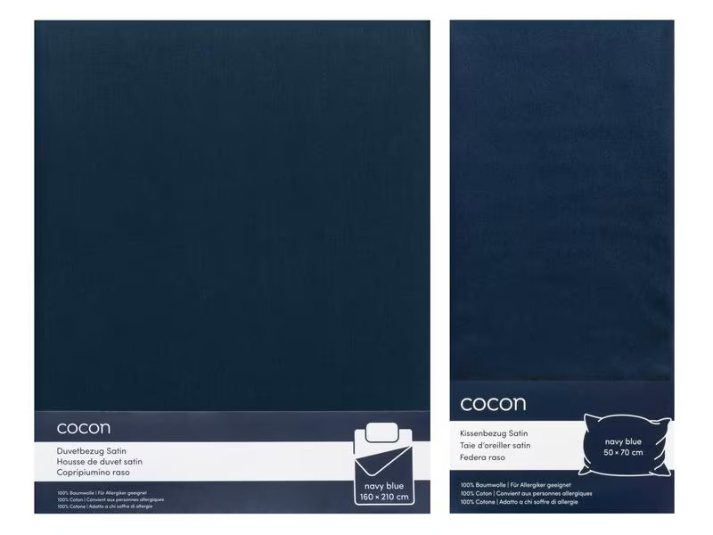 COCON Bettwäschegarnitur Satin 160 x 210 / 50 x 70, Marineblau