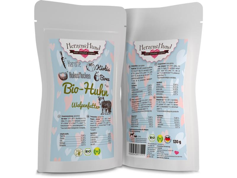 HerzensHund Nassfutter Welpe Bio-Huhn mit Bio-Karotte, 130 g