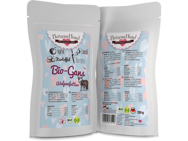 HerzensHund Nassfutter Welpe Bio-Gans mit Bio-Apfel, 130 g