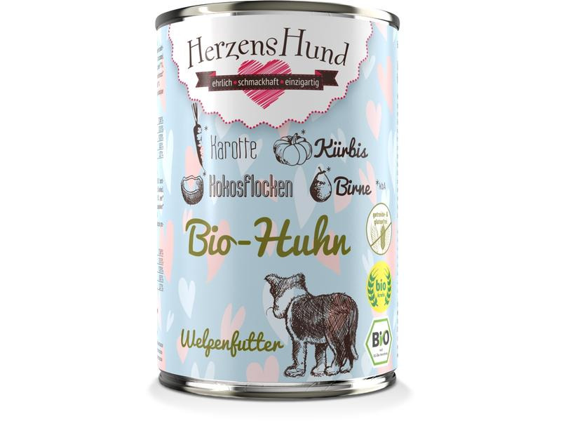 HerzensHund Nassfutter Welpe Bio-Huhn mit Bio-Karotte, 400 g