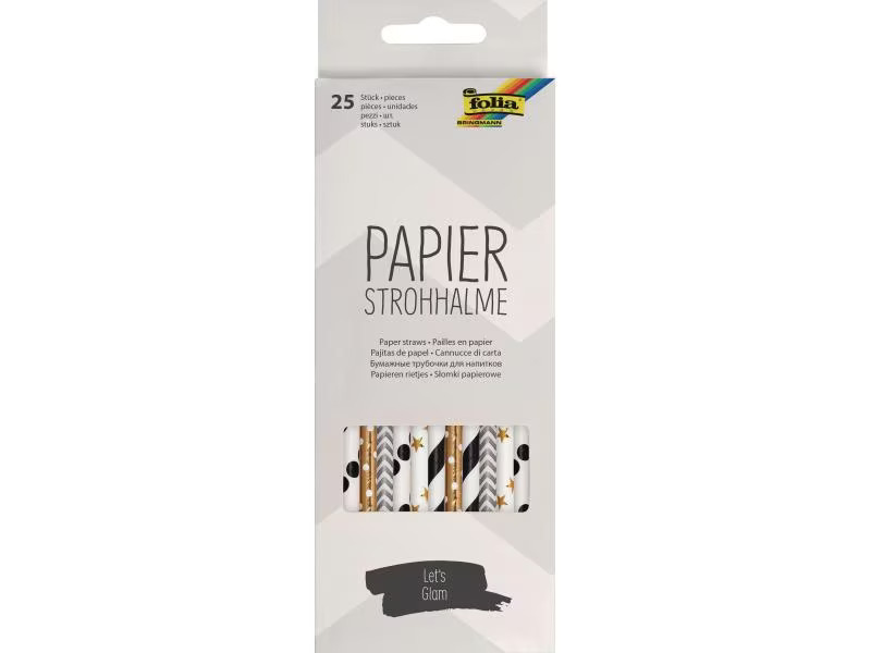 Folia Strohhalme Papier, Glitzer, 25 Stück, Mehrfarbig