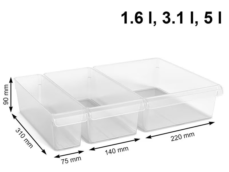 Rotho Kühlschrankorganizer Loft 3 Stück, Transparent