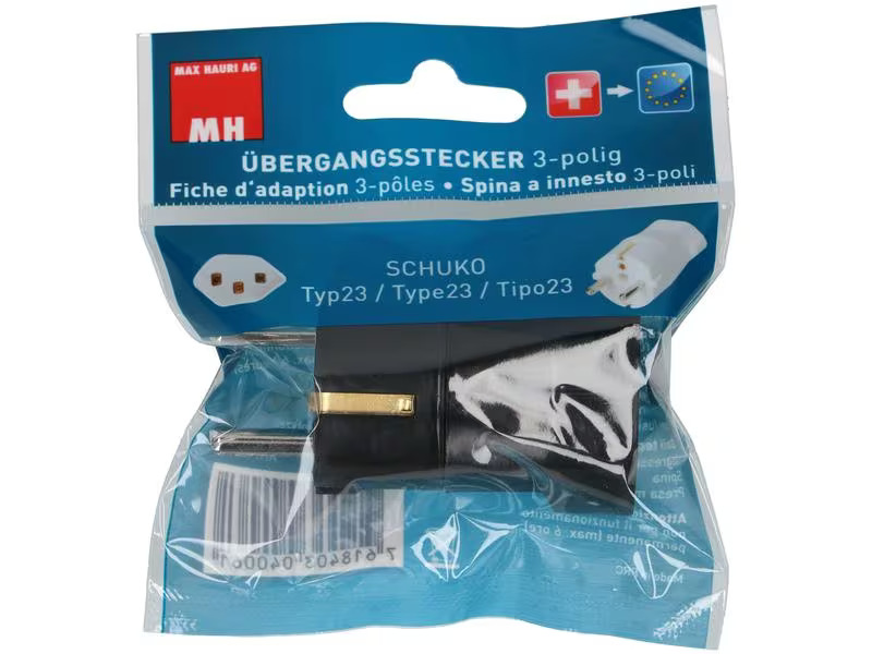 Max Hauri Reiseadapter Schuko – T23, Schwarz