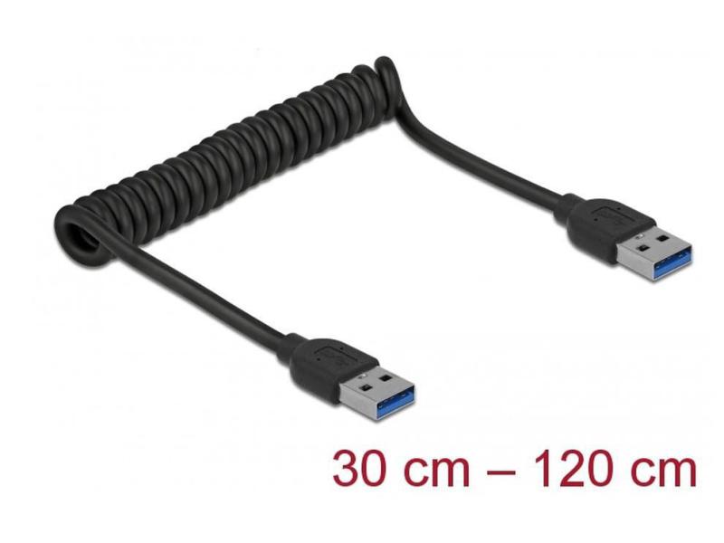Delock USB 3.0-Spiralkabel USB-A – USB-A, 5 Gbps, Schwarz 1.2 m