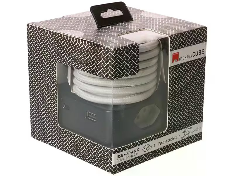 maxTex Steckdosenleiste Cube 3x T13, USB A/C, Schwarz/Grau