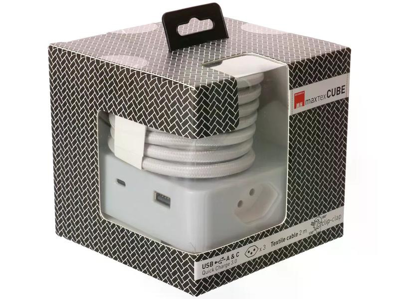 maxTex Steckdosenleiste Cube 3x T13, USB A/C, Grau/Weiss