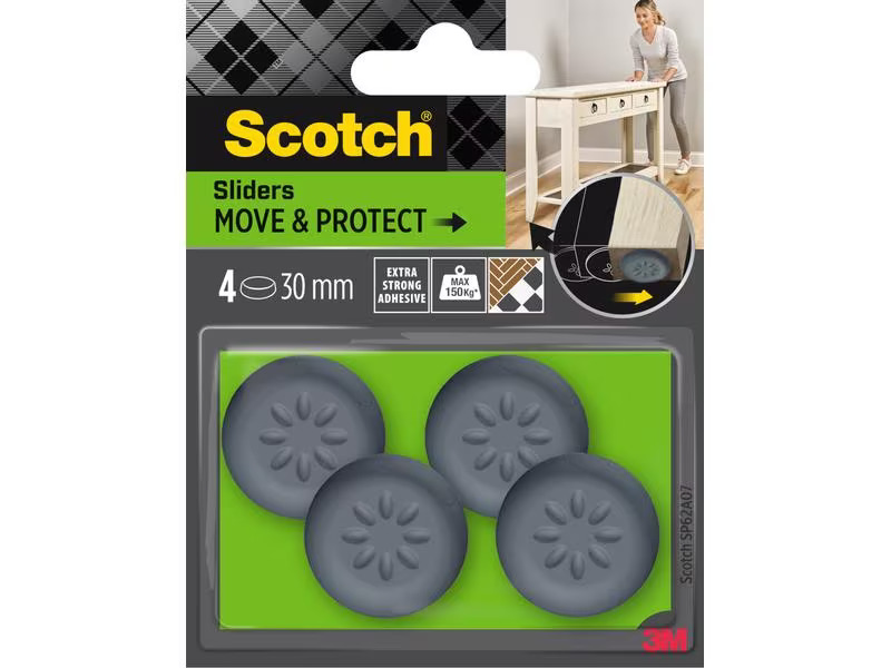 3M Stuhlbeingleiter Move &amp; Protect, Ø 30 mm, Grau, 4er Pack