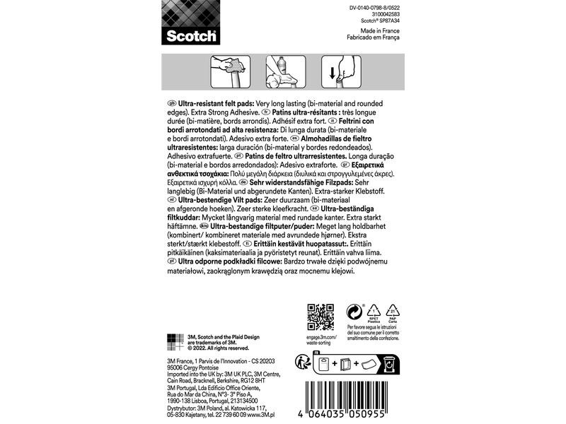 3M Filzgleiter Ultra Resistant, Ø 22 mm, Grau, 8er Pack