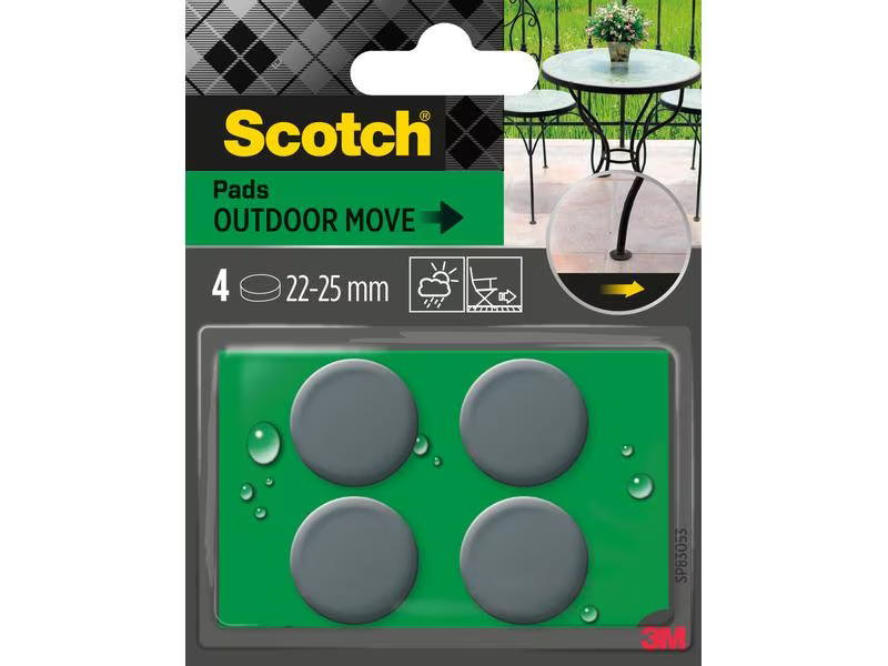 3M Möbelgleiter Outdoor, Ø 22 - 25 mm, Grau, 4er Pack