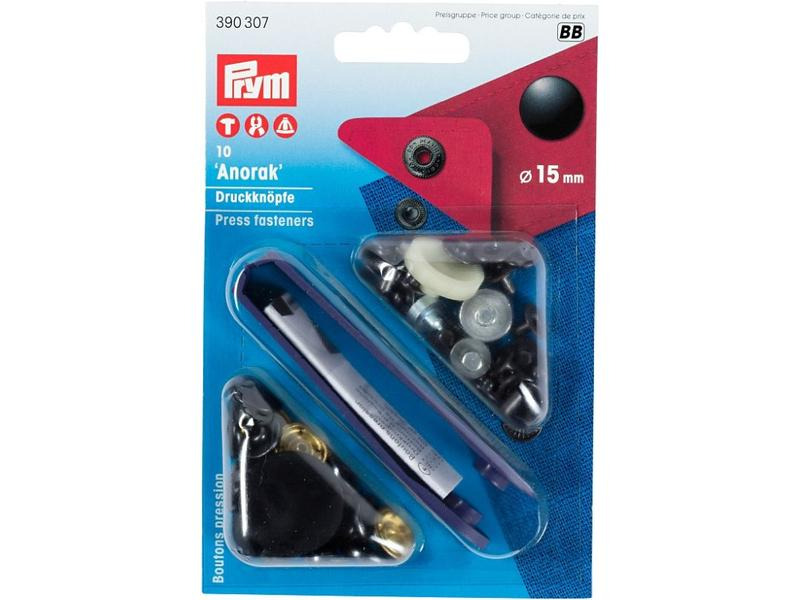 Prym Druckknöpfe Anorak Schwarz, 15 mm