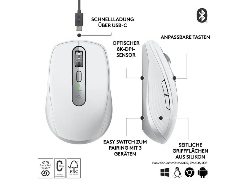 Logitech Mobile Maus MX Anywhere 3s for Business Pale Grey