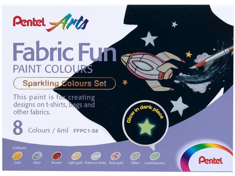 pentel Textilfarbe 8-Glitter Farben Set
