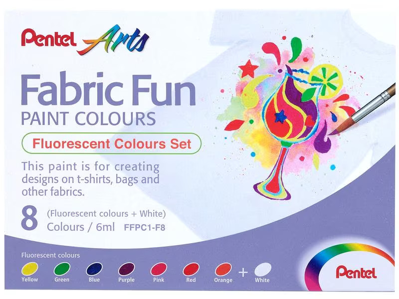 pentel Textilfarbe 8-Fluo Farben Set
