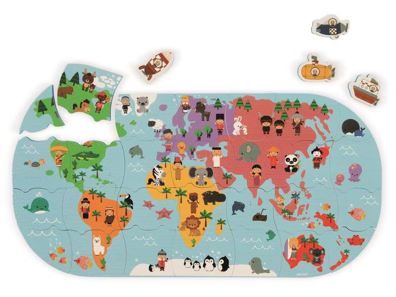 Janod Badespielzeug Weltkarten-Puzzle 28-teilig