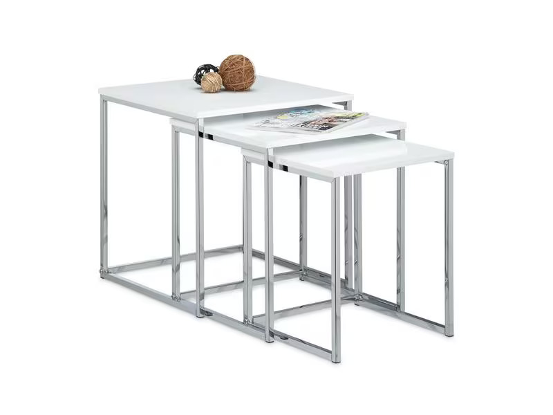 relaxdays Beistelltisch 3er Set 30/35/40 x 36/39/42 cm, Silber/Weiss
