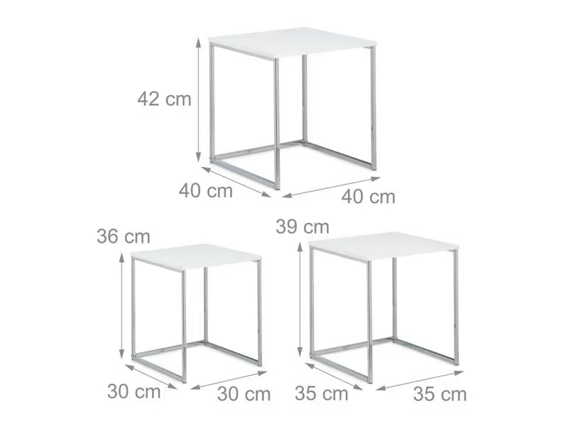 relaxdays Beistelltisch 3er Set 30/35/40 x 36/39/42 cm, Silber/Weiss