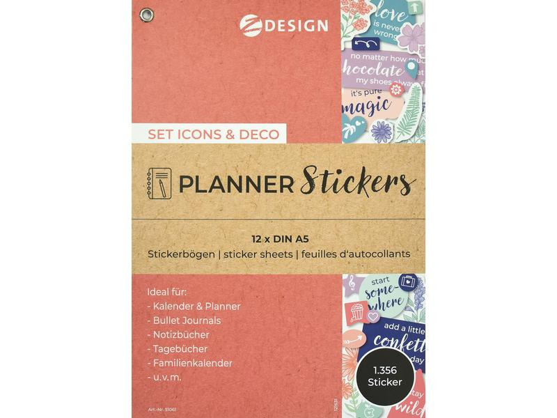 Z-Design Motivsticker Planner Icons &amp; Deko 12 Blatt, 1.356 Sticker