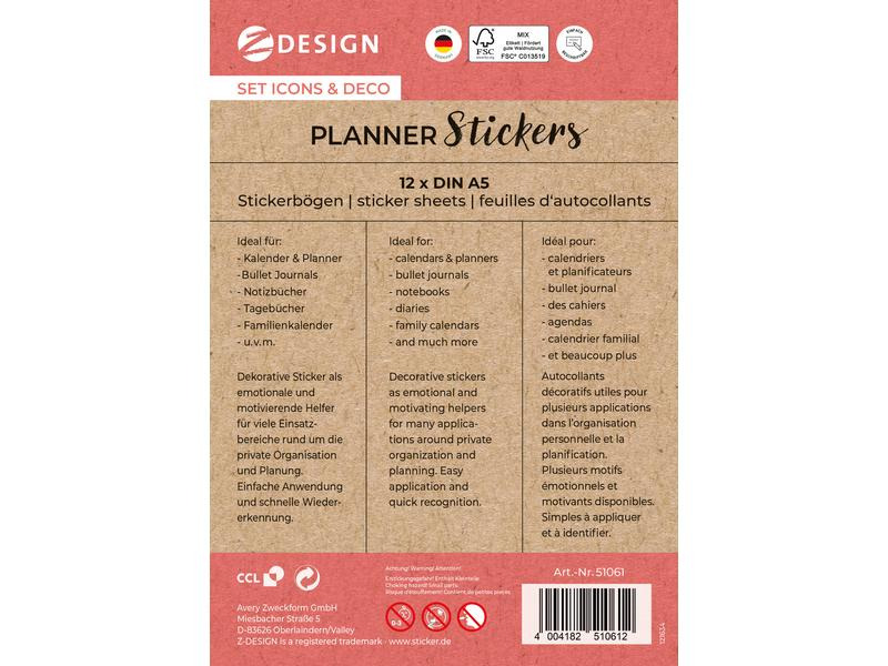 Z-Design Motivsticker Planner Icons &amp; Deko 12 Blatt, 1.356 Sticker