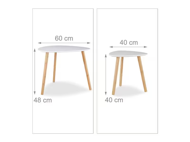 relaxdays Beistelltisch 2er Set 40/60 x 40/48 cm, Nature/Weiss