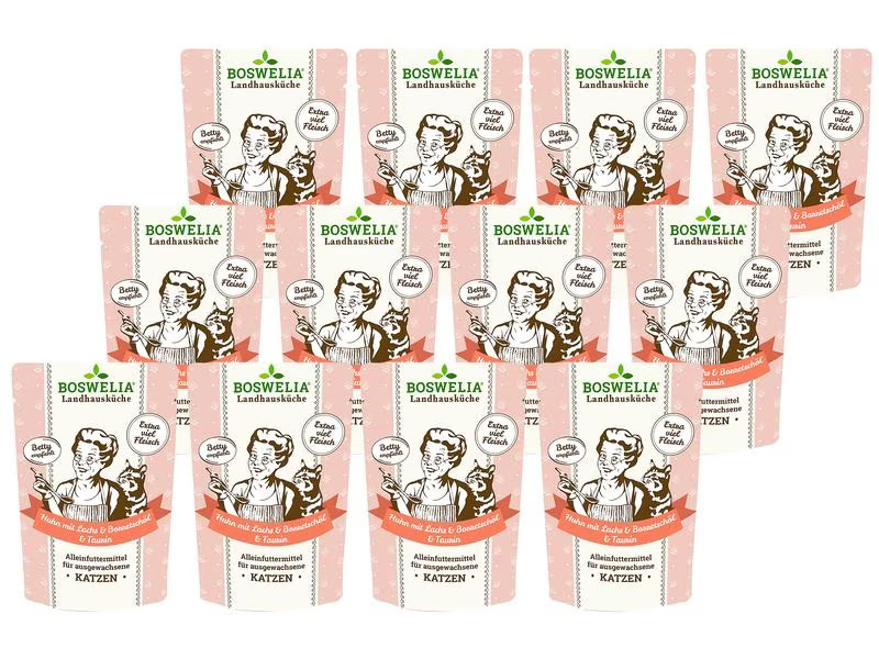 Betty's Landhausküche Nassfutter Huhn mit Lachs &amp; Borretschöl, 12 x 100 g