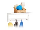 relaxdays Wandregal mit 4 Haken 50 cm x 17.5 cm, Weiss