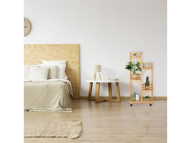 relaxdays Pflanzenständer mit 5 Ablagen 130 cm, Nature