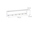relaxdays Garderobenleiste mit Ablage 6 Haken, Weiss