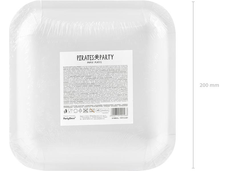 Partydeco Einwegteller Piraten 20 x 20 cm, 6 Stück, Rot