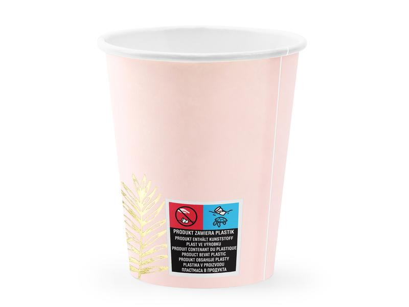 Partydeco Einwegbecher Blätter 220 ml, 6 Stück, Hellrosa