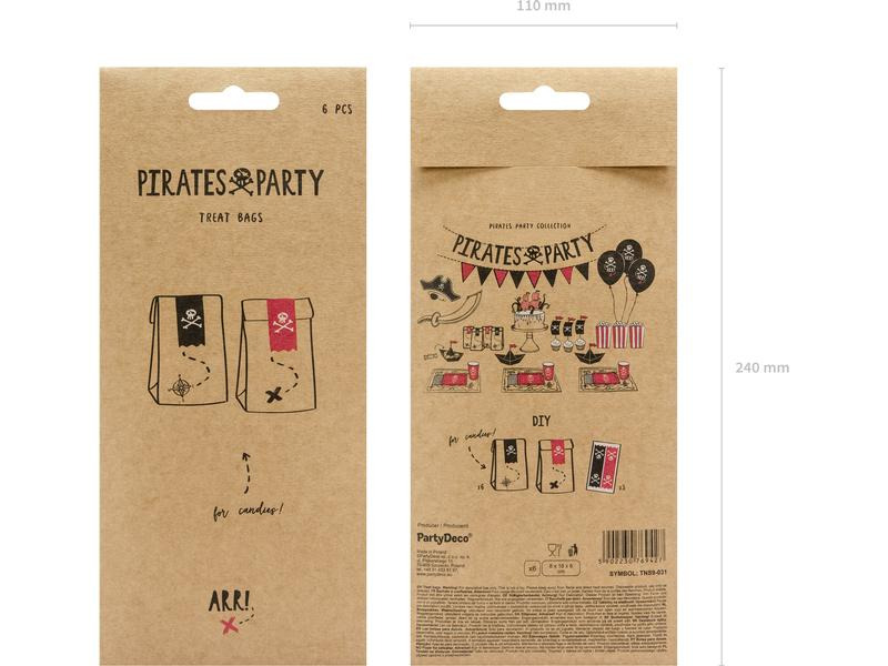 Partydeco Geschenktüte Piraten 6 Stück, Braun