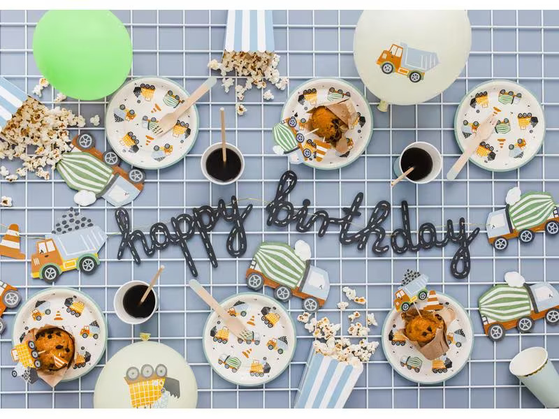Partydeco Kuchen-Topper Baufahrzeuge 6 Stück, Mehrfarbig
