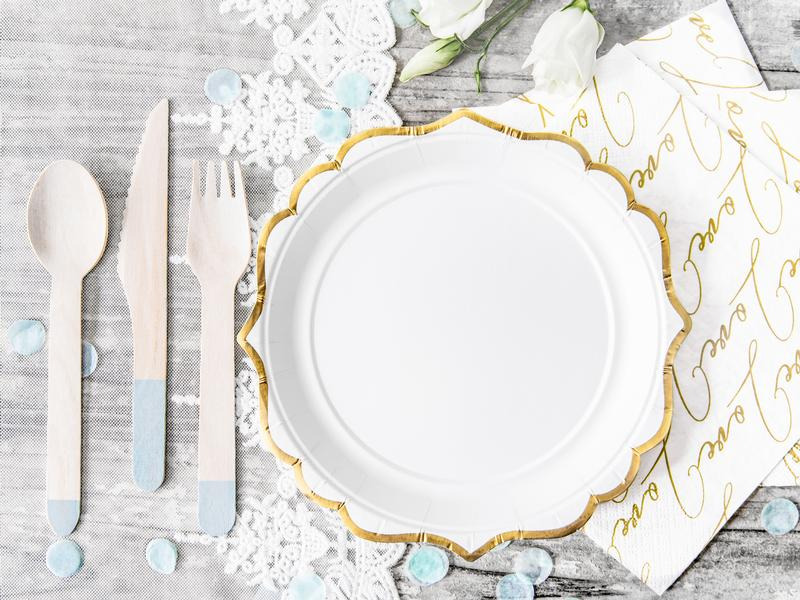 Partydeco Einwegteller mit Goldrand 18.5 cm, 6 Stück, Weiss