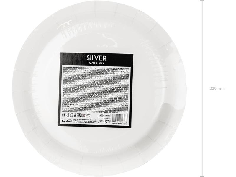 Partydeco Einwegteller Uni 23 cm, 6 Stück, Silber