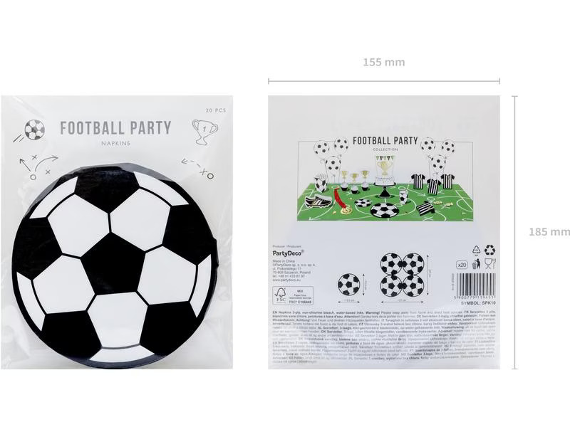 Partydeco Papierservietten Fussball 13.5 cm, 20 Stück