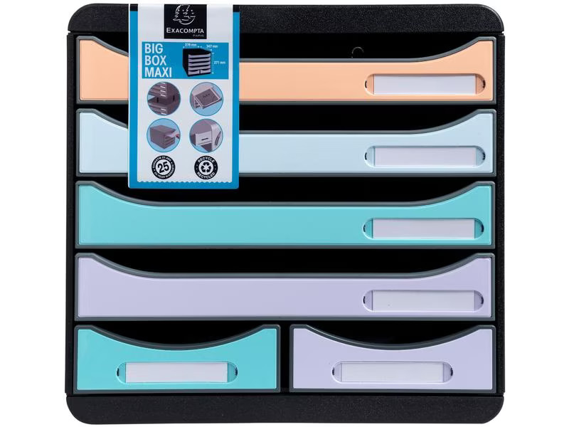 Exacompta Schubladenbox Big-Box Maxi 6 Schubladen, Mehrfarbig Aquarel