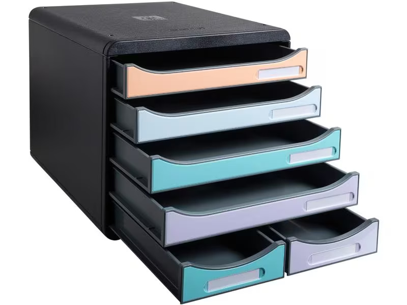 Exacompta Schubladenbox Big-Box Maxi 6 Schubladen, Mehrfarbig Aquarel